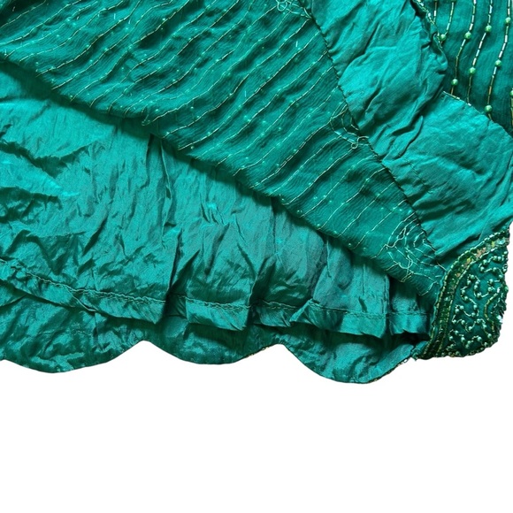 Nagpal vintage green beaded silk dress size medium 80s prom formal flapper gown - Picture 7 of 12